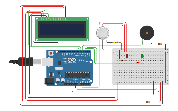 Circuit design Arduino Gas Detecting Alarm - Tinkercad