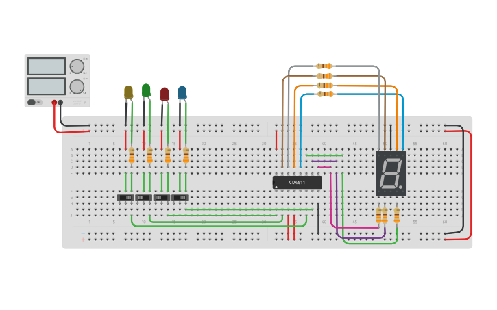 Circuit design 7- SEGMENT BINARY CODED DECIMAL - Tinkercad