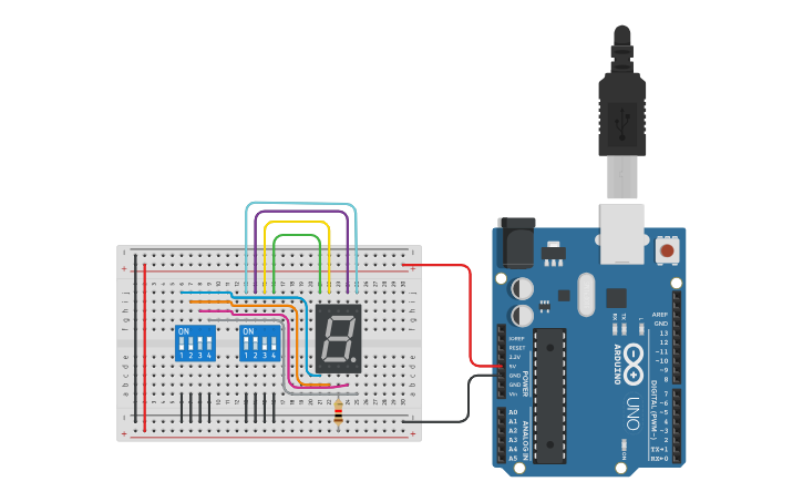 Circuit design Display de 7 segmentos - Tinkercad