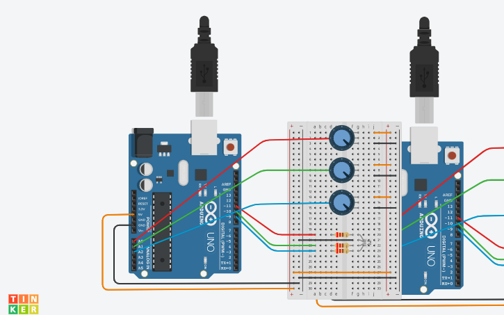 Circuit design controlar led rgb - Tinkercad