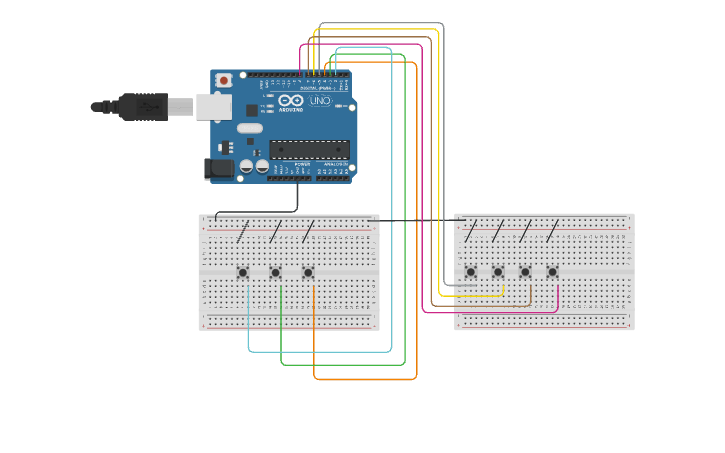 Circuit design Arduino R4 keyboard 7 botones - Tinkercad