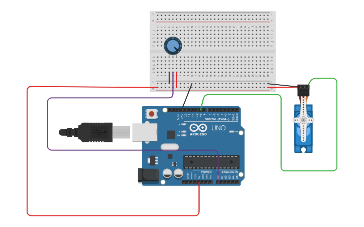 Circuit design Servo potentiometer - Tinkercad