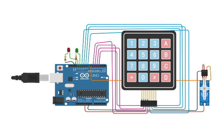 Circuit design Keypad door lock system - Tinkercad