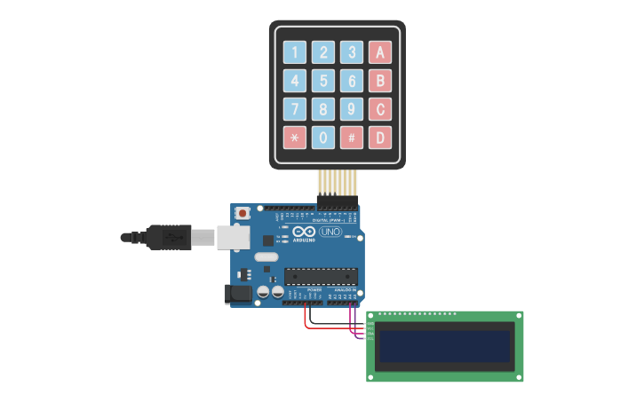 Circuit design Calculator - LCD I2C and Keypad - Tinkercad
