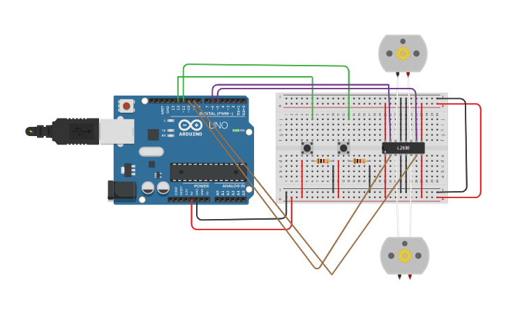 Circuit design motor push button arduino - Tinkercad