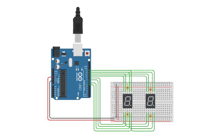 Circuit design 7-segment LED Display with Arduino - Tinkercad