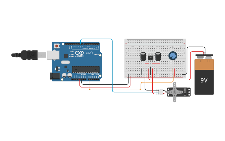 Circuit design Servo Motor Connection with Potentimeter - Tinkercad