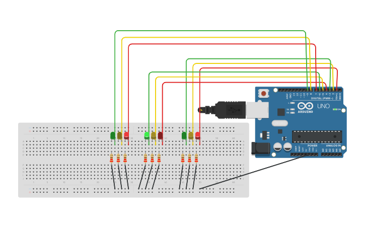 Circuit design Traffic Light - Tinkercad
