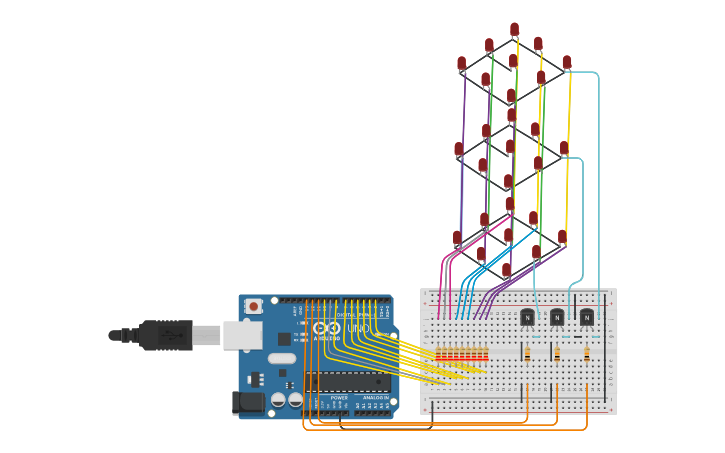 Circuit design CUBO LED 3X3X3 - Tinkercad