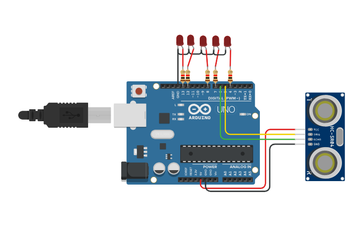 Circuit design cont binario e sonar - Tinkercad