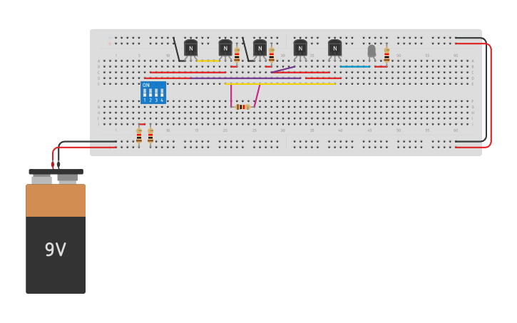 Circuit design XOR Gate using NPN Transistors - Tinkercad