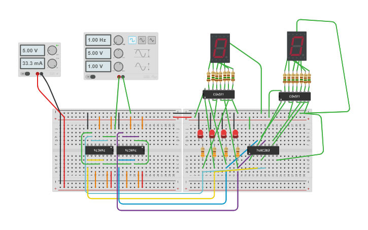 Circuit design Down Counter - Tinkercad