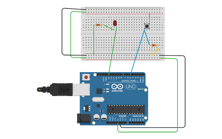Circuit design Assignment 2 push button - Tinkercad