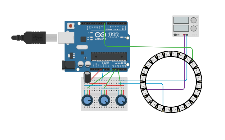 Circuit design ws2812 current limit - Tinkercad