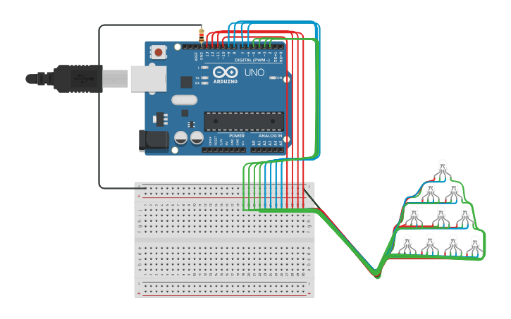 Led Christmas Tree Coding Circuit design RGB led christmas tree - Tinkercad