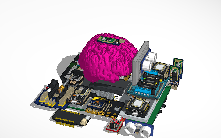 3D design RoboGunner's Human Brain, Robot Brain & CPU Chips - Tinkercad