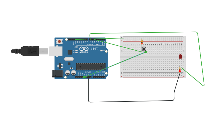 Circuit design Turn on LED with button - Tinkercad