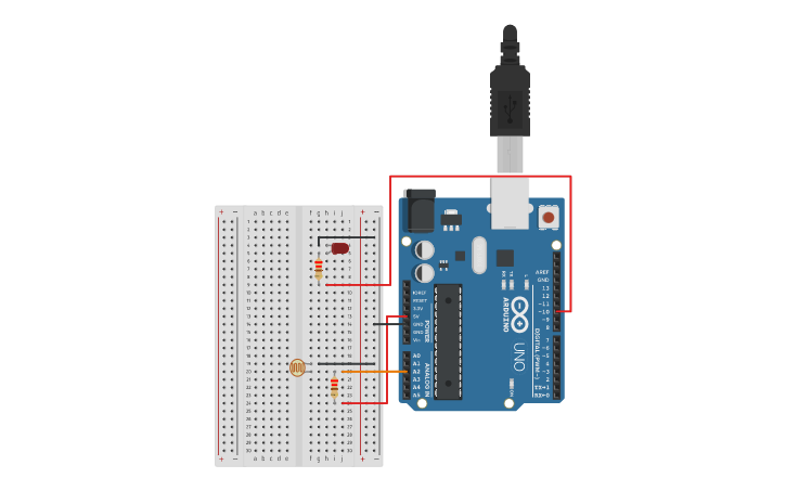 Circuit design Photoresistor LED - Tinkercad
