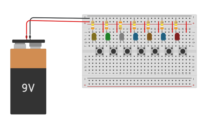 Circuit design 7 leds - Tinkercad
