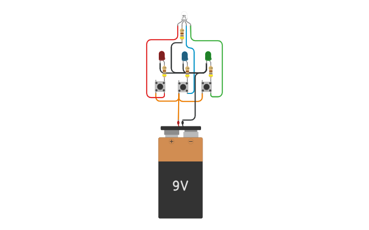 Circuit design multicolour RGB LED - Tinkercad