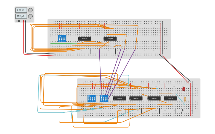Circuit design 2x4 decoder - Tinkercad