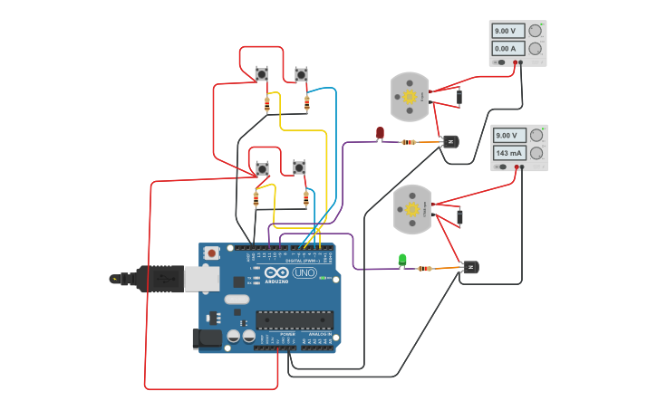 Circuit design 2DC Motors Controller - Tinkercad