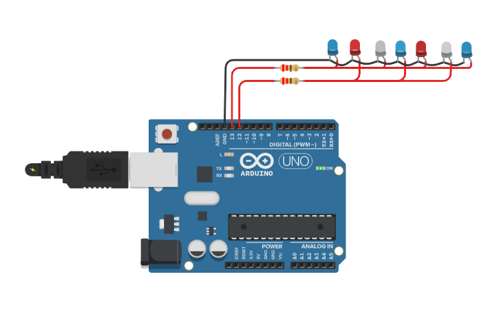 Circuit design Diode LEDS sequence with Arduino - Tinkercad