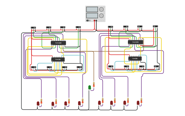 Circuit design 8-bit adder(subtract) - Tinkercad