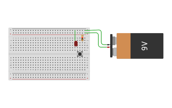 Circuit design Led con pulsador en placa protoboard - Tinkercad