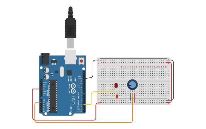 Circuit design encendido de un led con potensiometro - Tinkercad