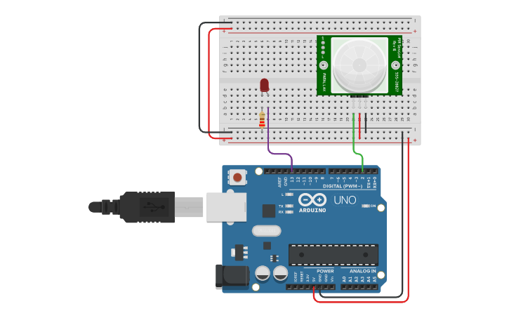 Circuit design PIR - Detect Motion of Object - Tinkercad