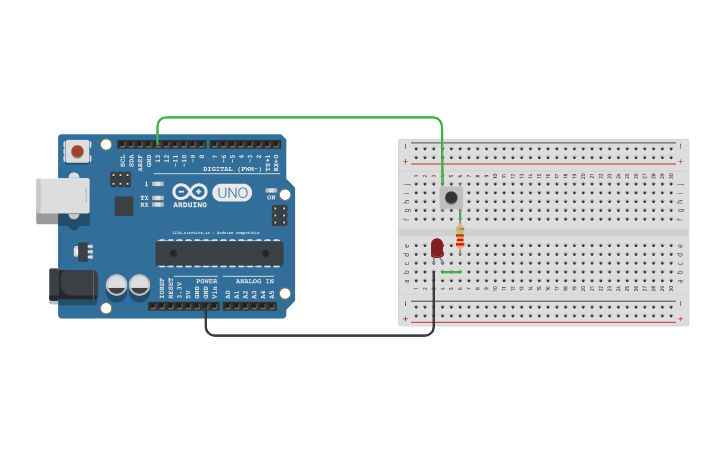 Circuit design Led enciende con un pulsador - Tinkercad