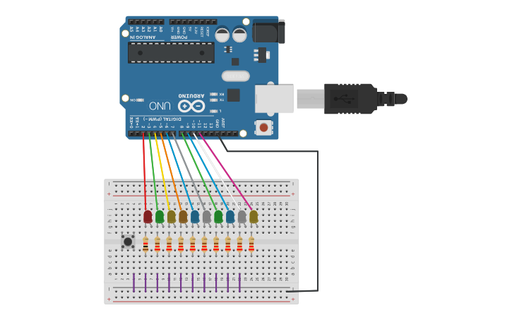 Circuit design Circuito de 10 leds en arduino - Tinkercad
