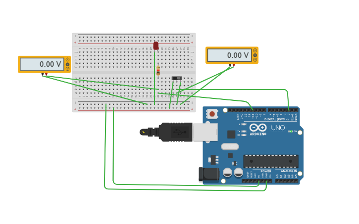 Circuit design arduino + led + button - interrupt - Tinkercad