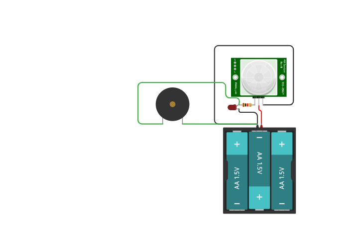Circuit design Security System using PIR sensor without Arduino - Tinkercad