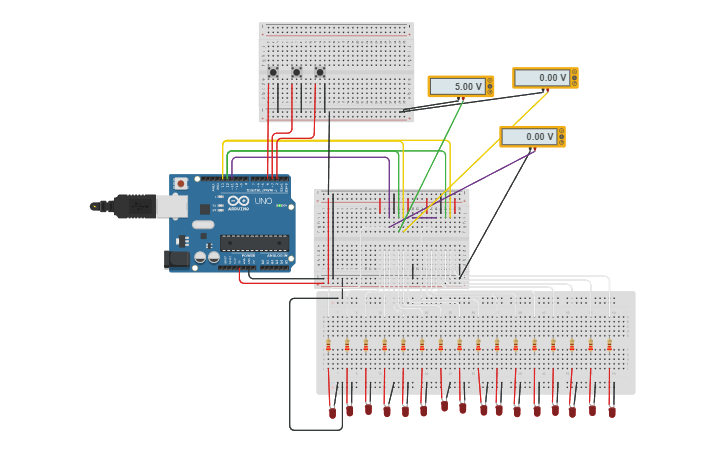 Circuit design 16 LED SHIFT REGISTER USING 2 74HC595 - Tinkercad