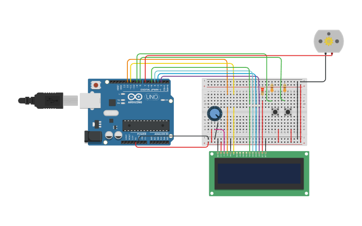 Circuit design Encendido y Apagado de Motor Pulsador - Tinkercad