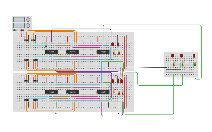 Circuit design 4 Bit Parallel Adder using Full adder - Tinkercad