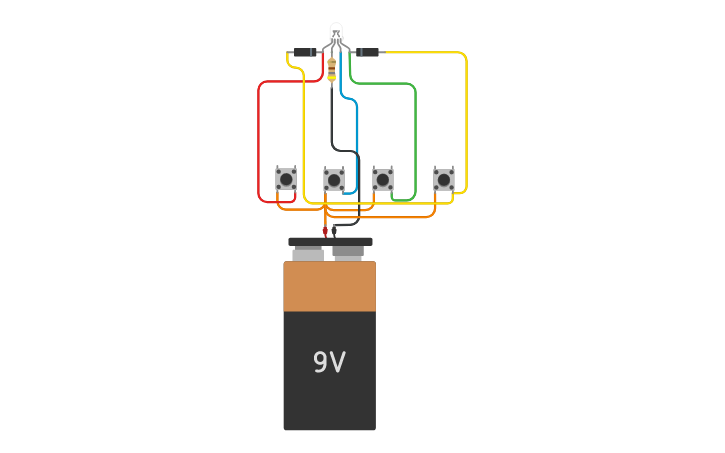 Circuit design RGB(Y) buttons - Tinkercad