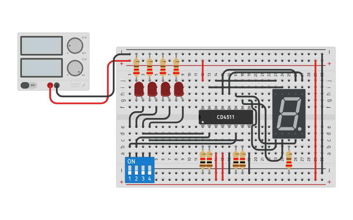 Circuit design 7 Segment Display - Tinkercad