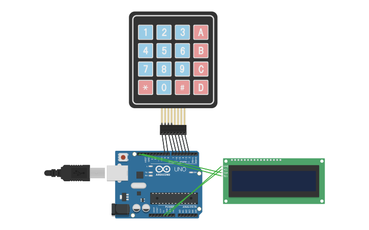 Circuit design I2C and Keypad Test - Tinkercad