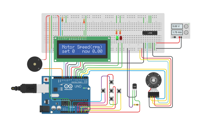 Circuit design Speed motor with temperature protection - Tinkercad