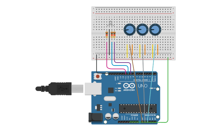 Circuit design Actividad 4.- Práctica 4. Led RGB parte 2. - Tinkercad