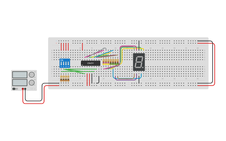 Circuit design BCD to 7 segment - Tinkercad