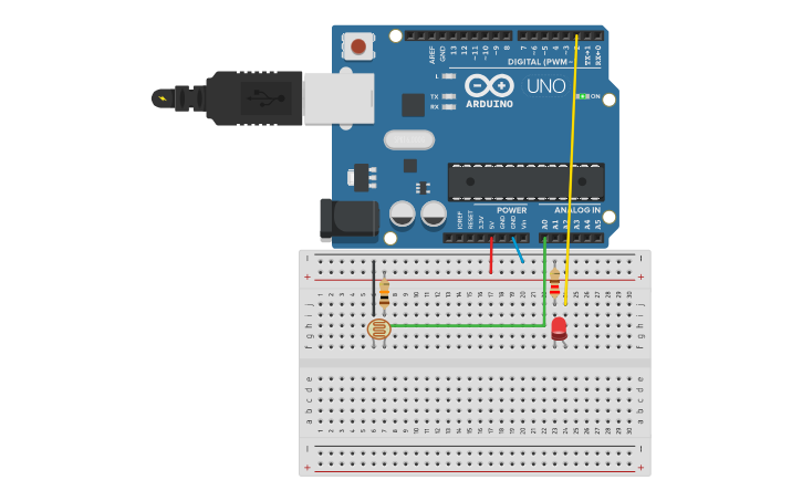 Circuit design sensor led - Tinkercad