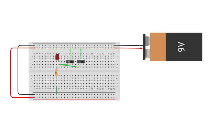 Circuit design two-slideswitch LED "OR" gate - Tinkercad