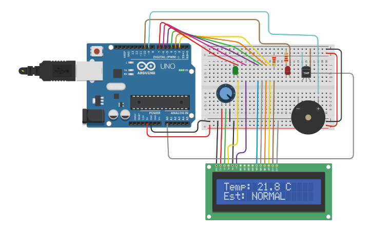 Circuit design Copy of Copy of Temperature Sensor with LCD, Buzzer, LED ...
