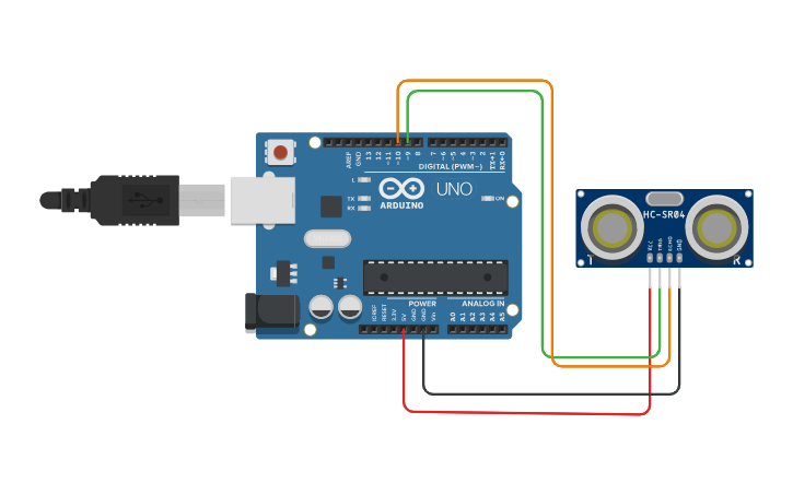 Circuit design Program Using Ultrasonic Sensor - Tinkercad