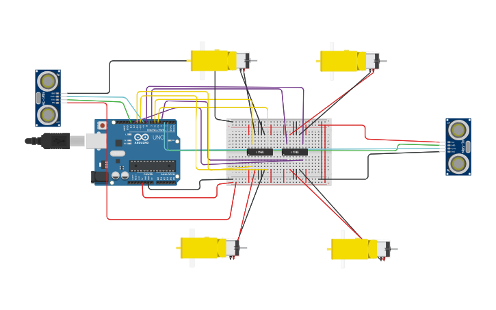 Diagrama Auto Arduino Circuit design carro arduino AWD sensor ultrasonido - Tinkercad