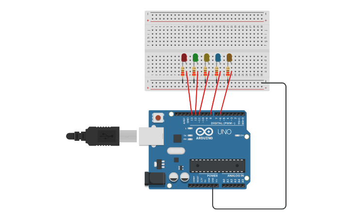 Circuit design Multiple LED Blink - Tinkercad